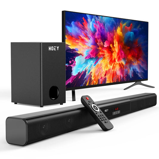 60W Sound Bars for TV with Subwoofer, 2.1 Deep Bass Small Soundbar Monitor Speaker Home Theater Surround System PC Gaming Bluetooth/Aux/Optical Connection, Wall Mountable