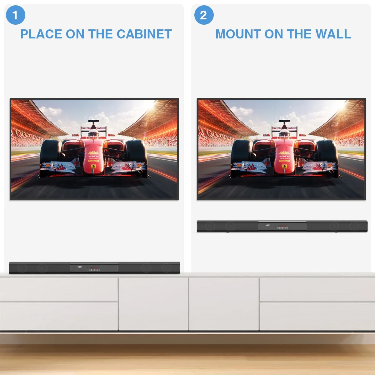 60W Sound Bars for TV with Subwoofer, 2.1 Deep Bass Small Soundbar Monitor Speaker Home Theater Surround System PC Gaming Bluetooth/Aux/Optical Connection, Wall Mountable